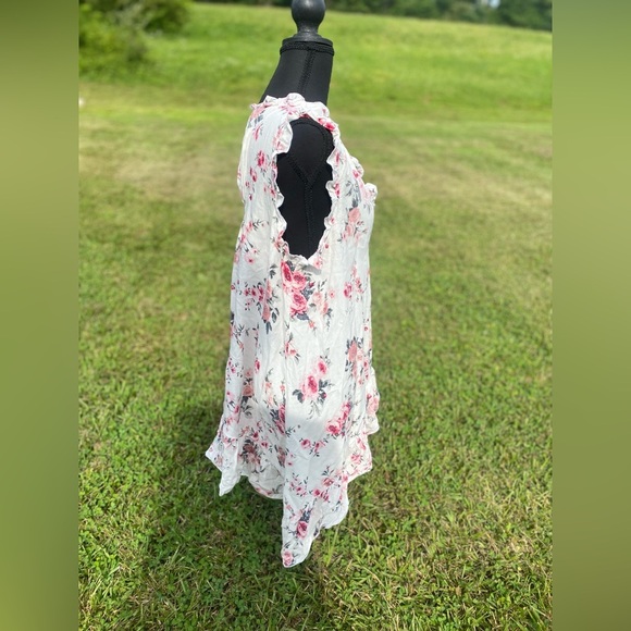 Farm House Frocks Top M Handkerchief Hem Boho Floral Sheer Oversized - Picture 16 of 16